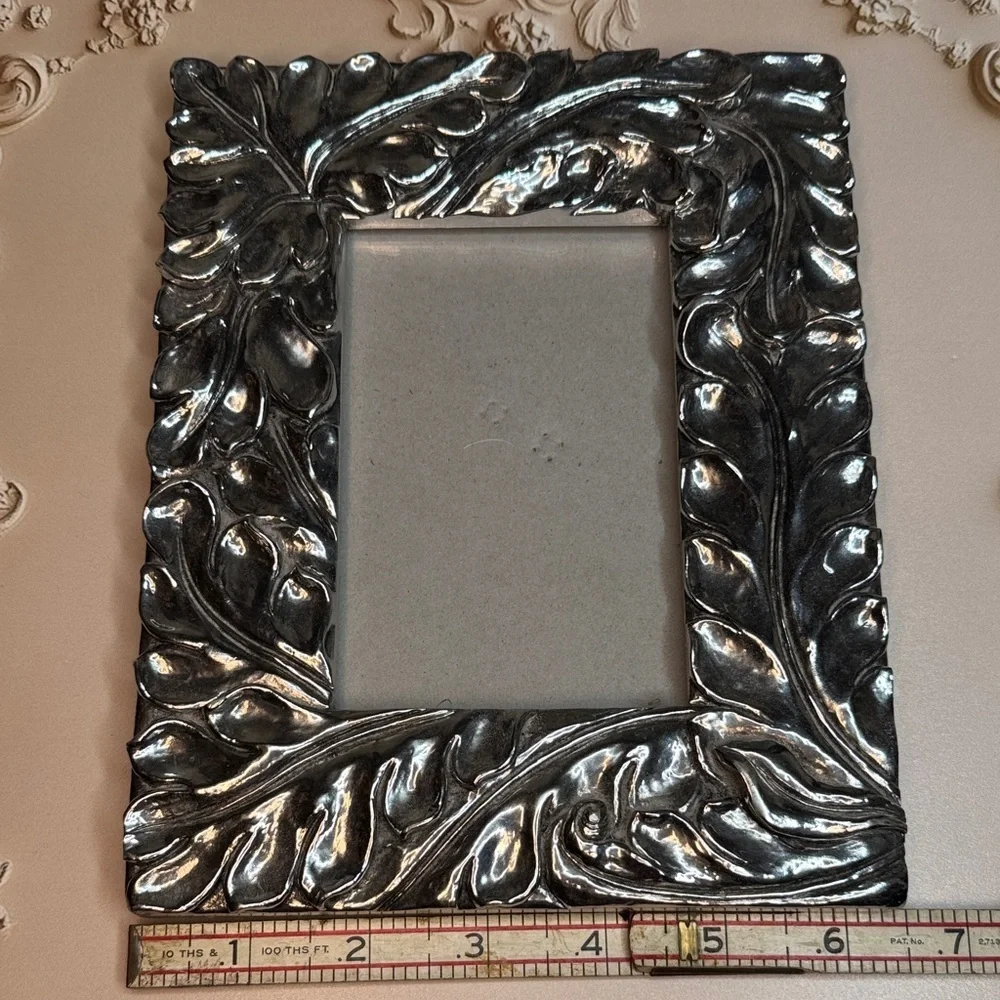 Vintage Heavy Gunmetal Gray Ornate Floral Frame 3 x 5